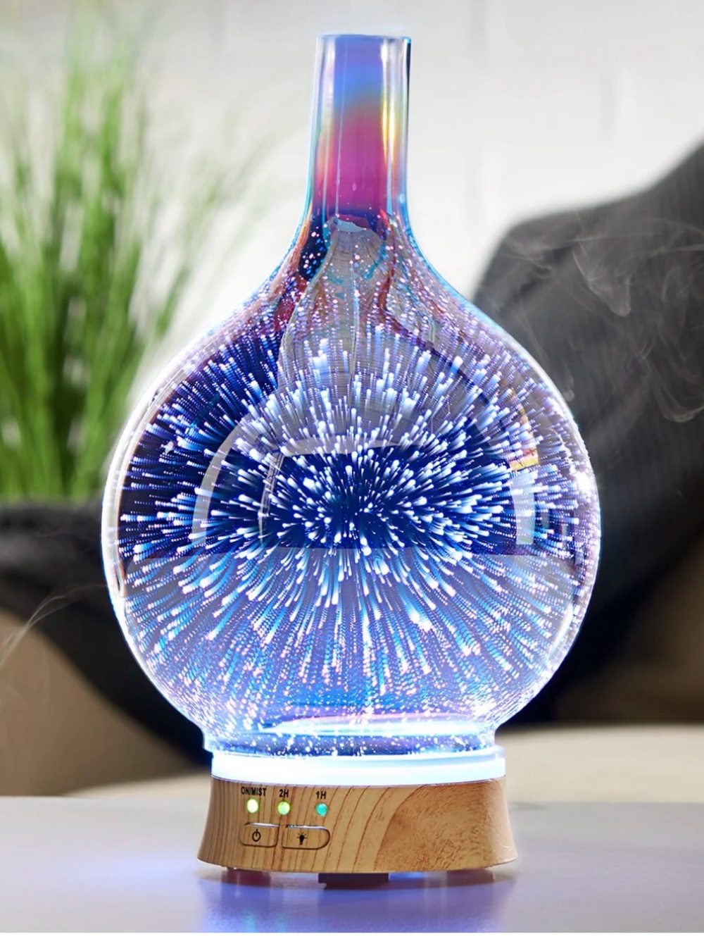Silver Glass Aromatherapy Diffuser with Wood Base